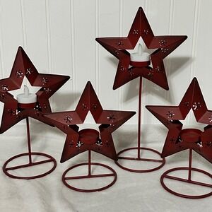 Unbranded Star Tea Light Holders Unisex OS Red Excellent Rustic Metal Set of 4